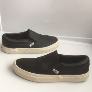Vans Black and Cream Slip-On Loafers